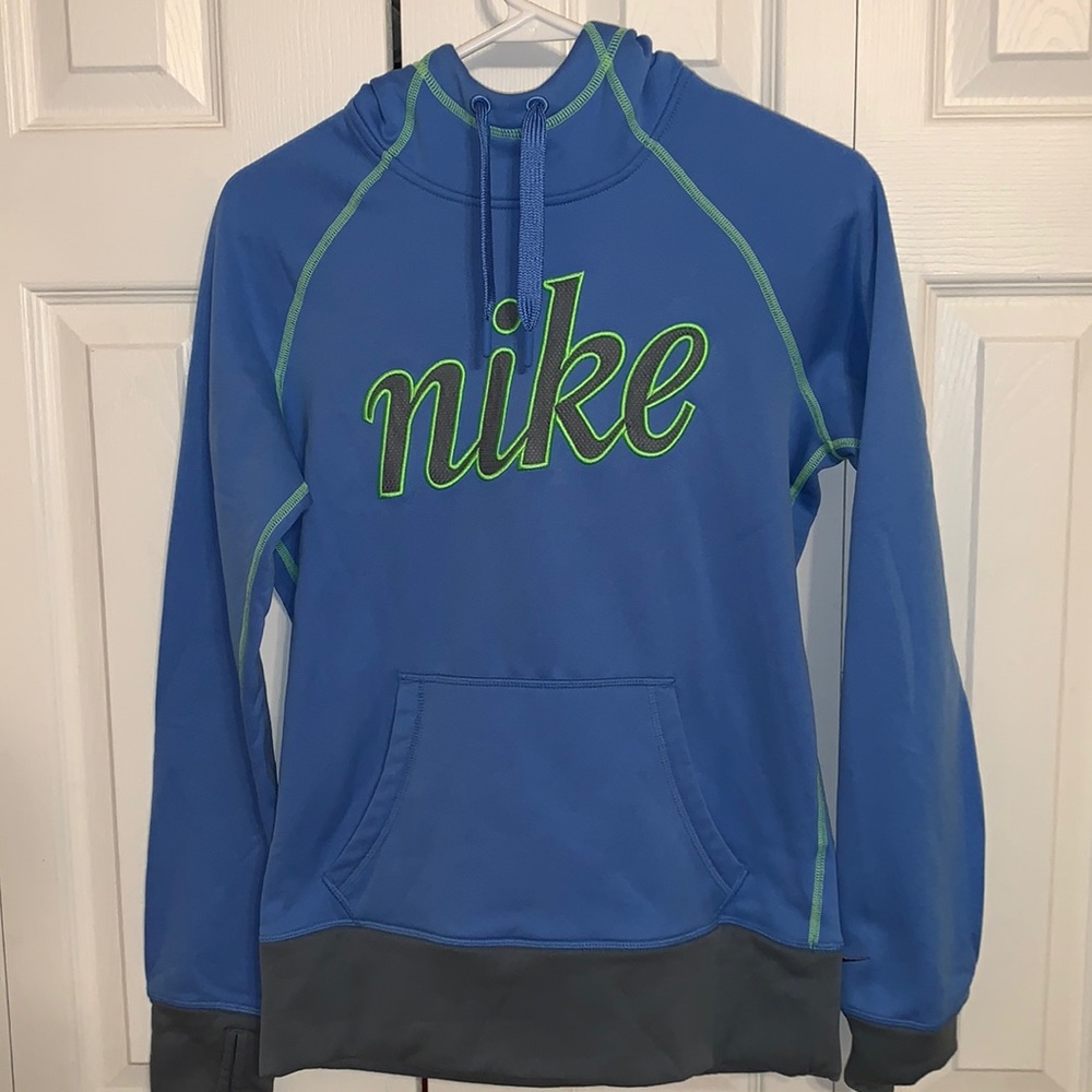 Women’s Blue and Neon Green Nike Hoodie